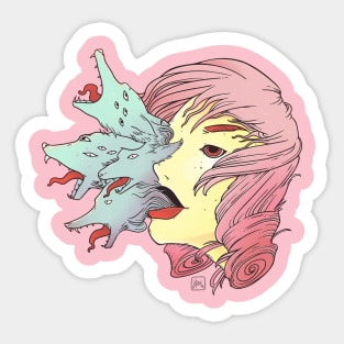 Smoke Cloud Wolves And Girl Sticker